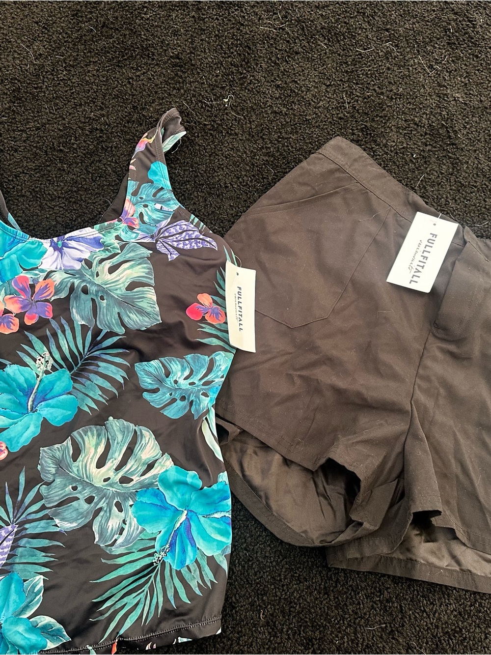 Full Tilt Black Tropical Floral Tankini with Black Swim Shorts